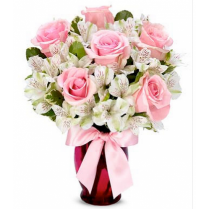 Buchet trandafiri si alstroemeria