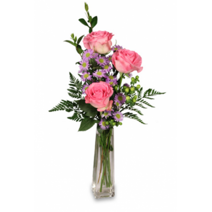 Buchet trandafir hypericum si crizanteme